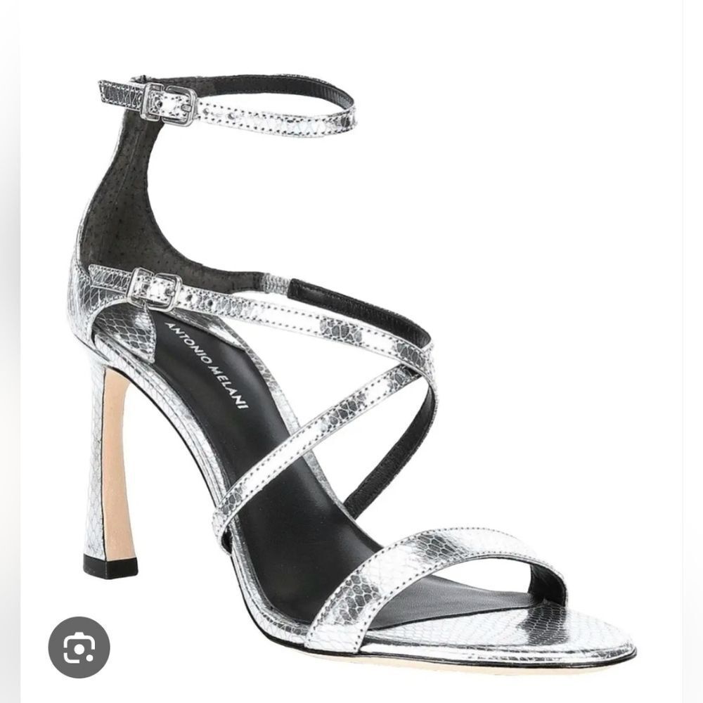 NEW Antonio Melani Silver Snake Embossed Ankle Strap Heels Size 6.5